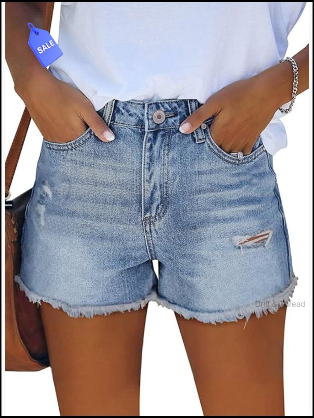 High Waisted Stretchy Denim Shorts Ripped with Pockets Summer Casual